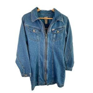 Vintage Jou Jou Jeans Zip Up Denim Jacket Dress Size LARGE 90s 80s Long Sleeve